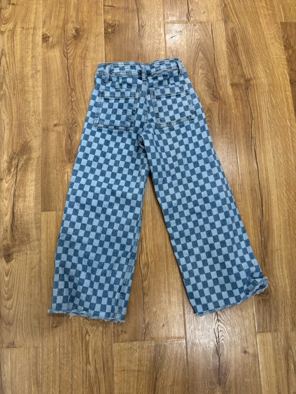 Zara Wide Leg Raw Hem Checkered Jeans - Picture 2 of 4